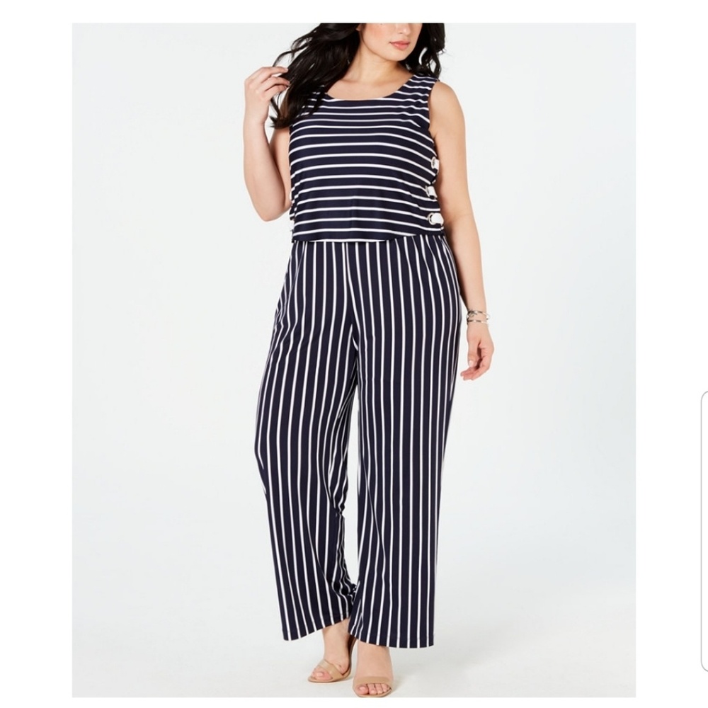 NY Collection Striped Side-Lace-Up Jumpsuit